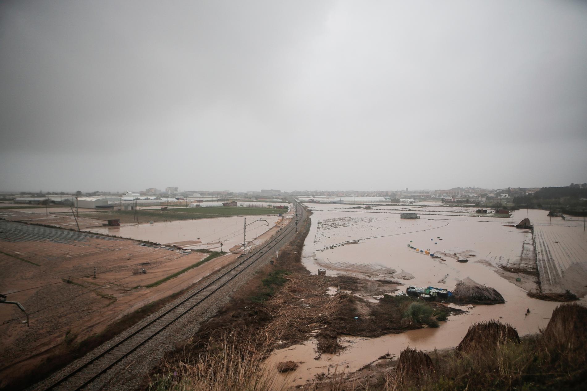 Ett översvämmat område i Malgrat, nära Barcelona i Spanien, onsdag den 22 januari.