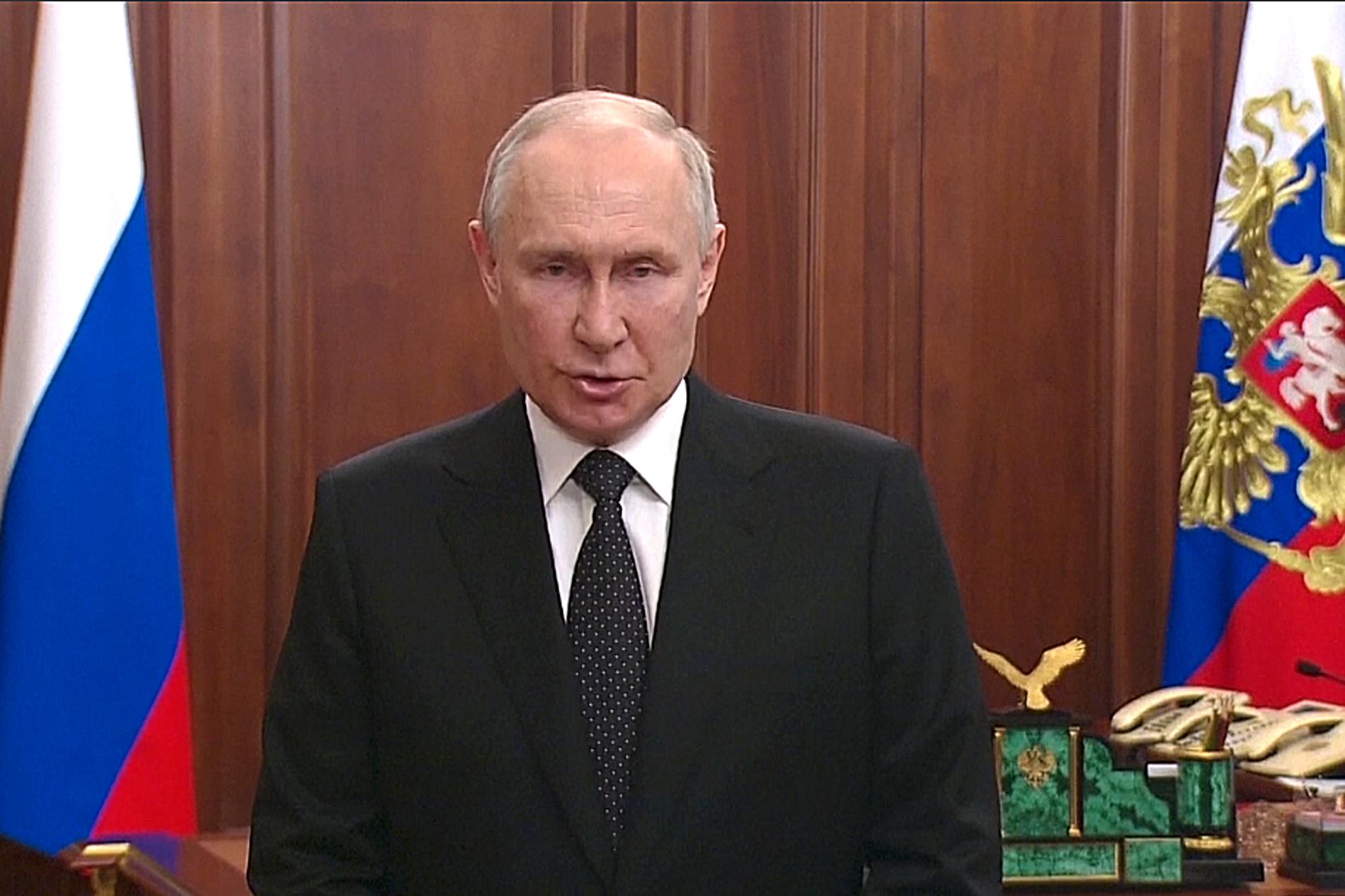 Vladimir Putin under sitt tal till det ryska folket under lördagen.