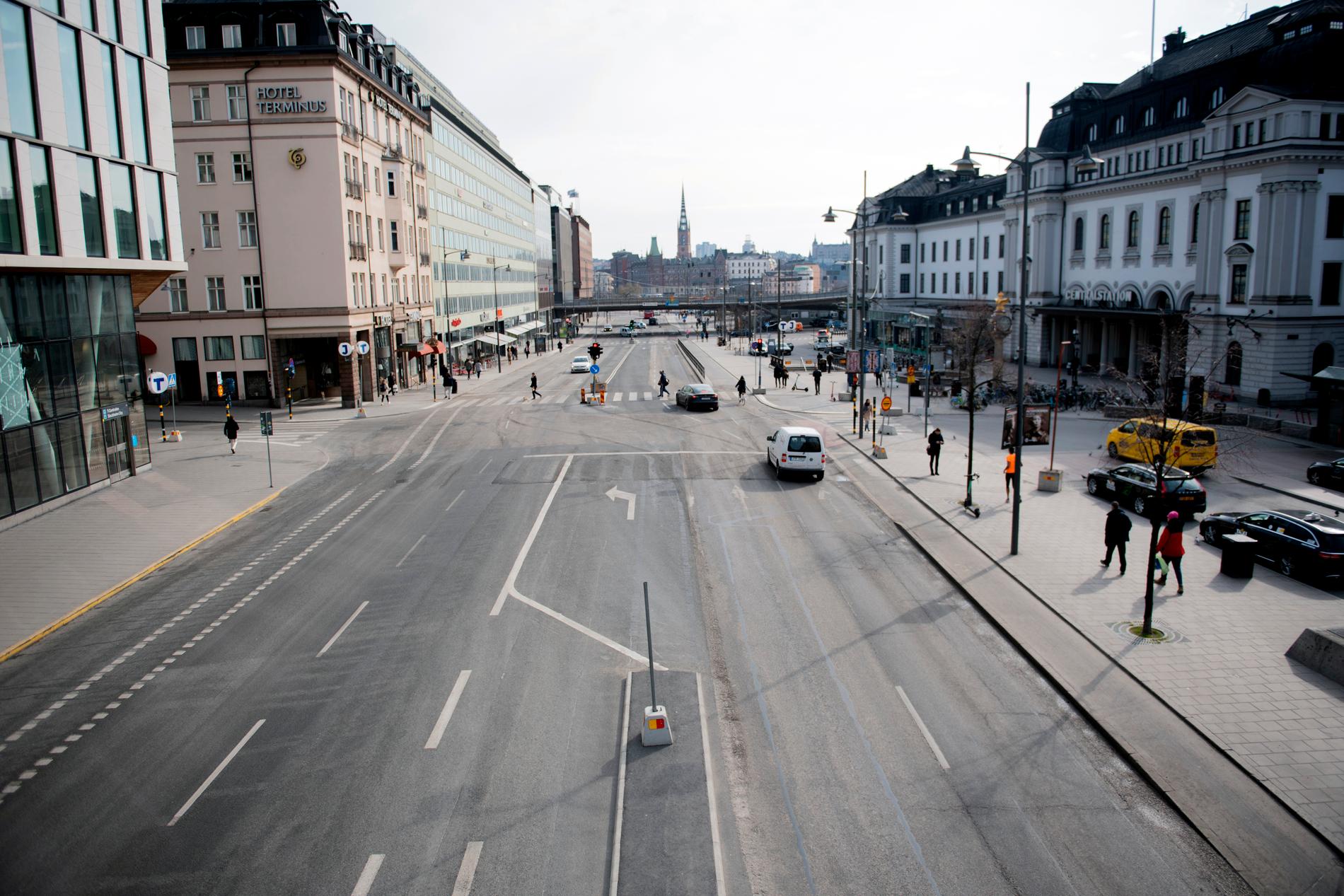 Traffic outside Stockholm central station has been heavily reduced in the past weeks, due to more and more people working from home. 