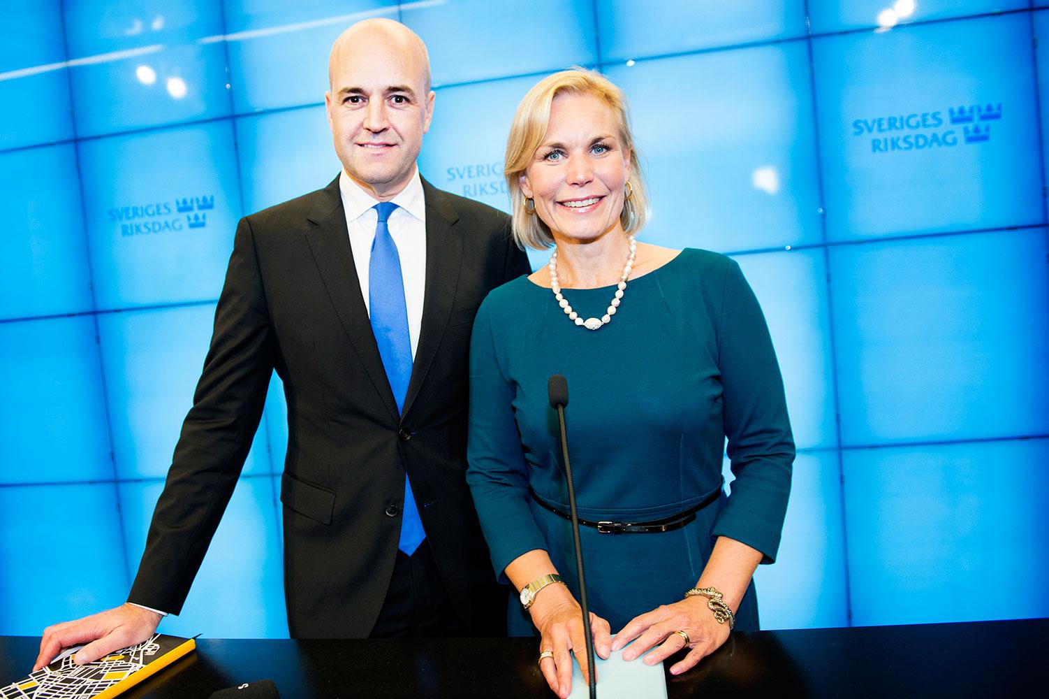 Fredrik Reinfeldt och Gunilla Carlsson dagen då hennes avgång meddelades.