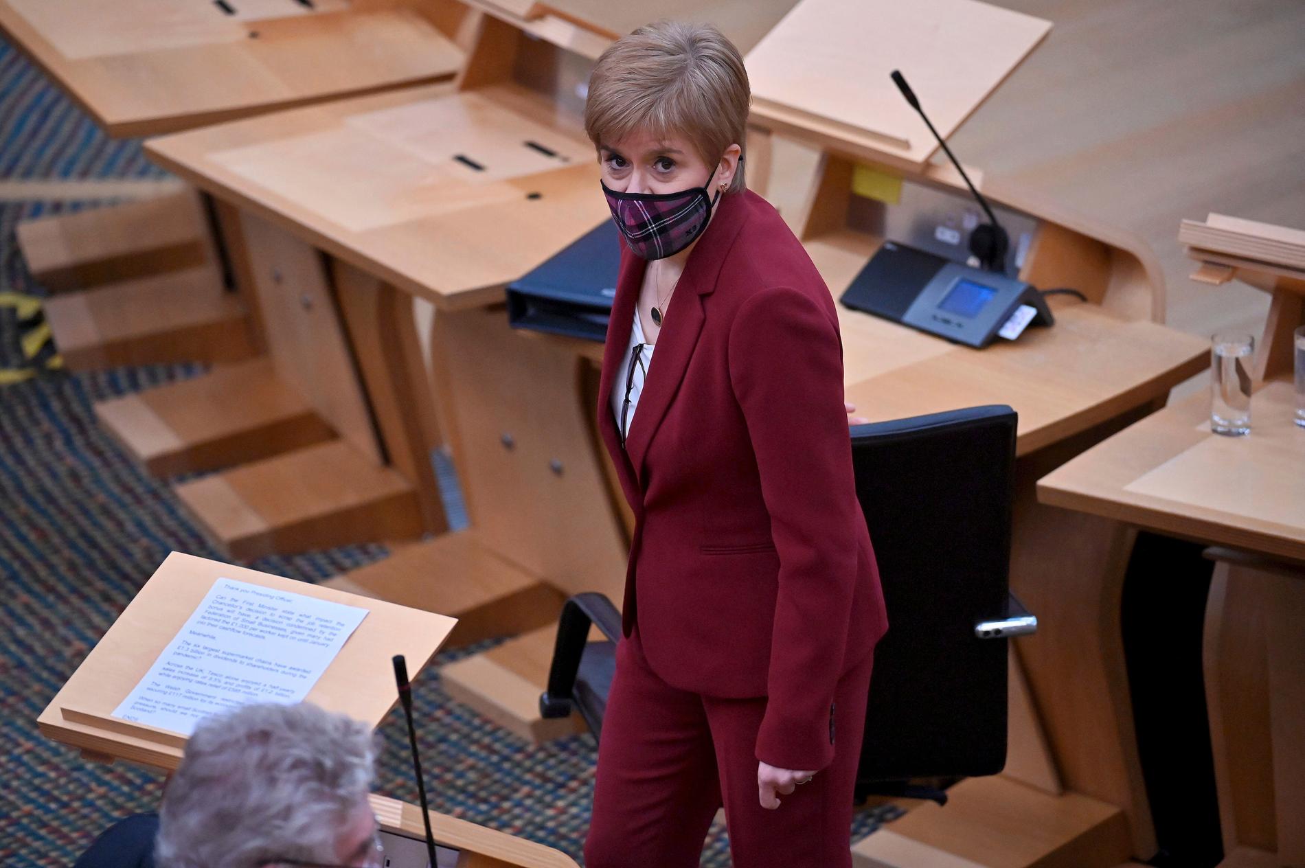 Skottlands regionala regeringschef Nicola Sturgeon i det skotska parlamentet i Edinburgh i förra veckan.