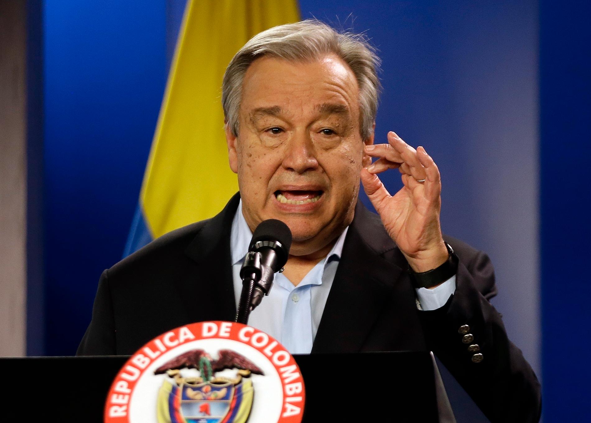 FN-chefen António Guterres välkomnar den colombianska ELN-gerillans beslut att tillfälligt lägga ned vapnen. Arkivbild.