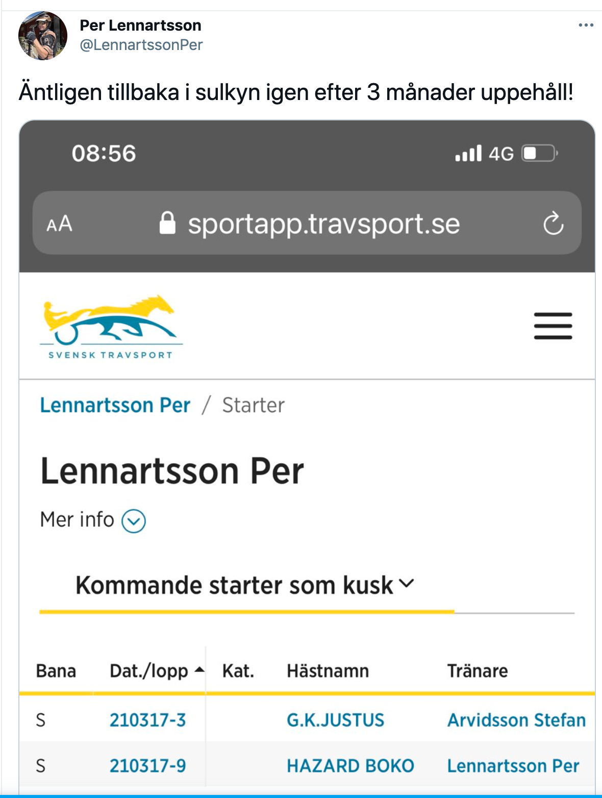 54-årige succékusken Per Lennartsson gör under onsdagens V86-tävlingar från Solvalla efterlängtad comeback. 