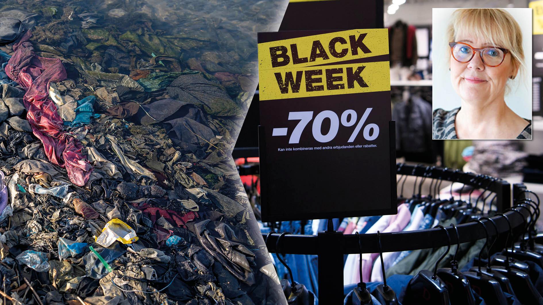 Konsumtionsmönstren när det gäller kläder måste förändras. Black Week som syftar till ökad konsumtion är otidsenlig och ansvarslös. I stället behöver företag ta större ansvar för att minska och förändra klädkonsumtionen, skriver Karin M. Ekström, professor i företagsekonomi.
