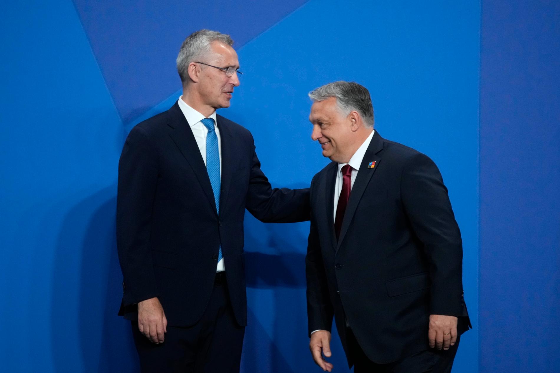 Natos generalsekreterare Jens Stoltenberg tillsammans med ungerske presidenten Viktor Orbán.