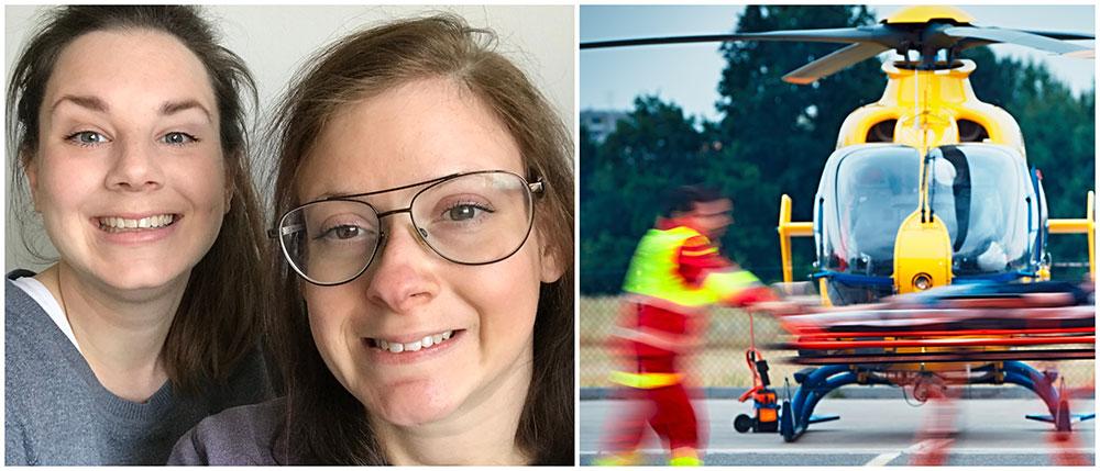 Rebecca Rocksten räddade livet på sin syster Katrin Rocksten som slutade andas ombord på en kryssning till Riga.  Bilden på helikoptern är en genrebild. 