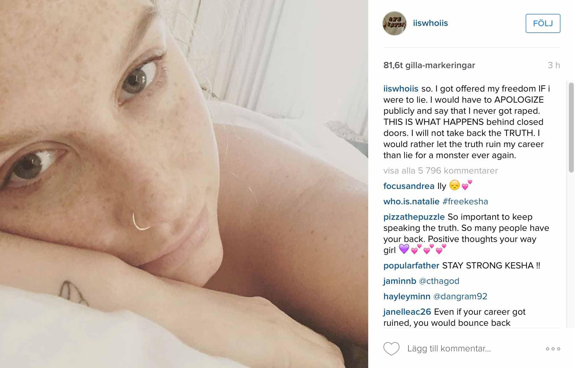 Keshas inlägg på Instagram under söndagen.