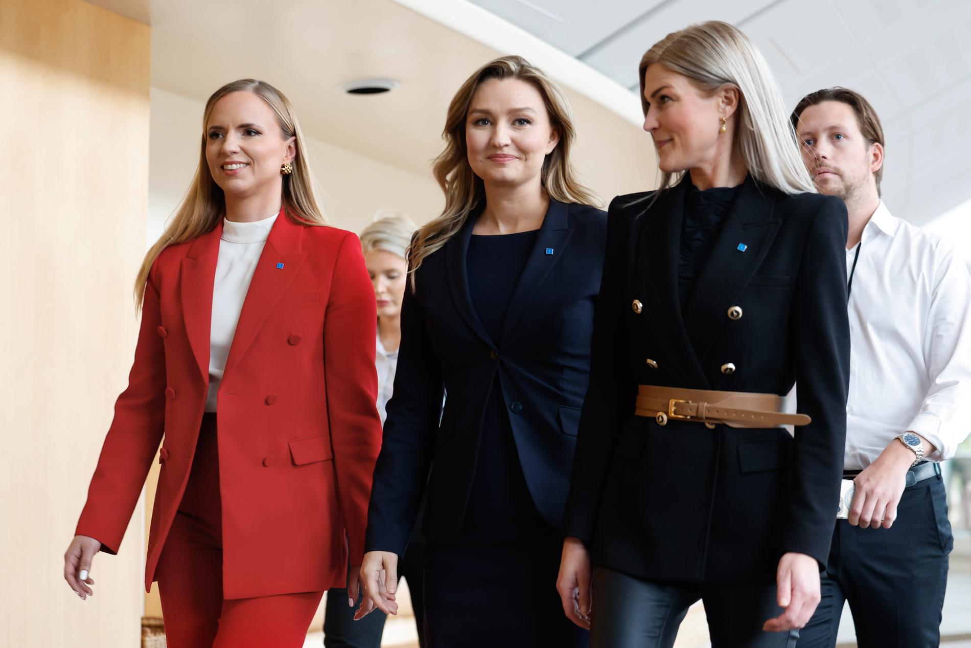 Sara Skyttedal, Ebba Busch och Ella Kardemark i oktober förra året, vid KD:s presentation av partiets toppkandidater till Europaparlamentsvalet.
