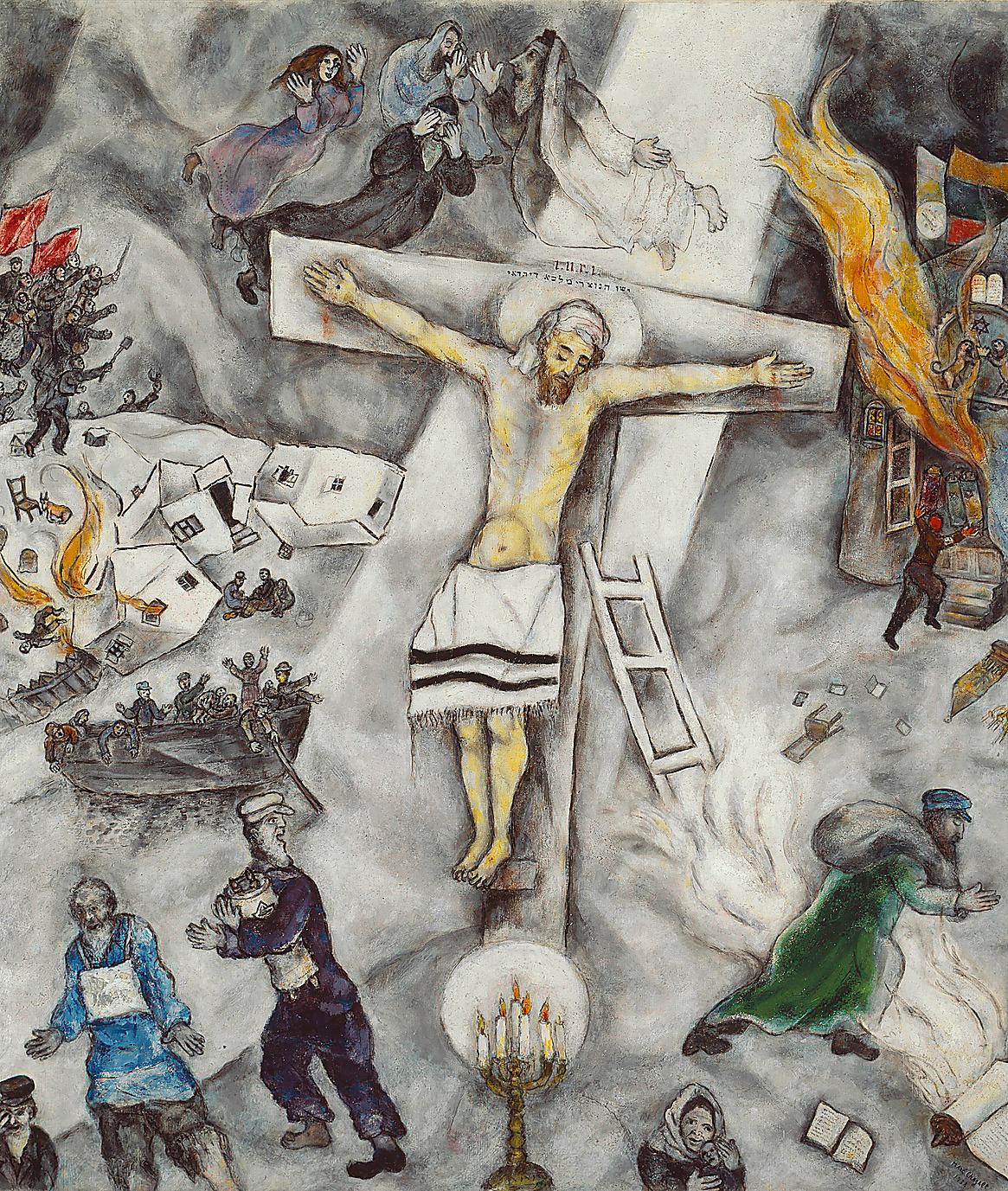 inte kristen Jesus tillhörde en religion som den kristna kyrkan så småningom försökte utrota. 
Ovan: ”Vit korsfästelse” av Marc Chagall, 1938.© Art institute of Chicago/BUS