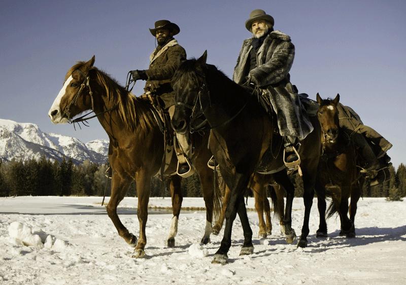 Jamie Foxx och Christoph Waltz på hästryggen i ”Django Unchained”.