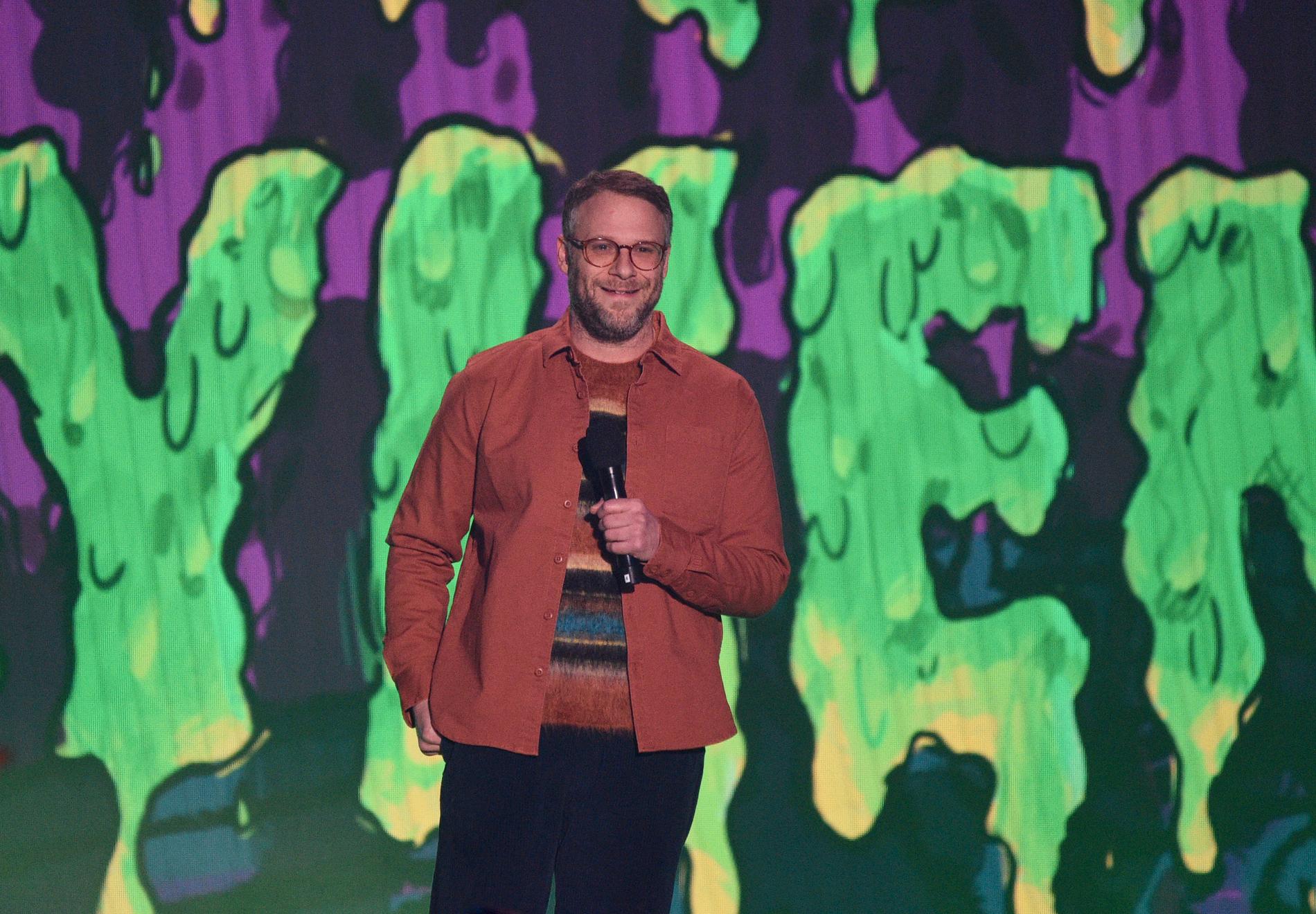 Seth Rogen i samband med att rollistan till den nnya Turtles-filmen presenterades vid Nickelodeon Kids' Choice Awards under lördagen.