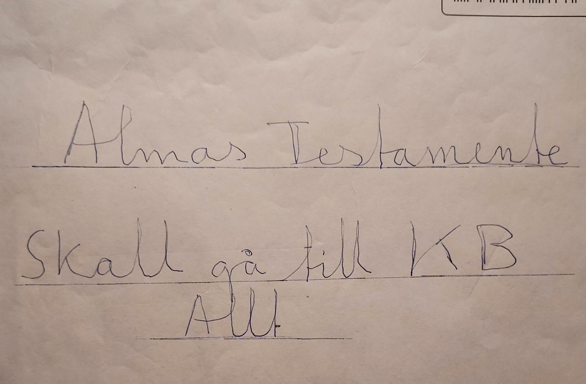 ”Skall gå till KB – Allt”, stod det på kuvertet där Lennart Alm förvarade sitt testamente.