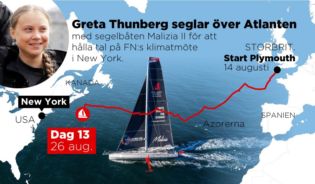 Greta Thunberg beräknas anlända till Manhattan, New York på tisdagen.