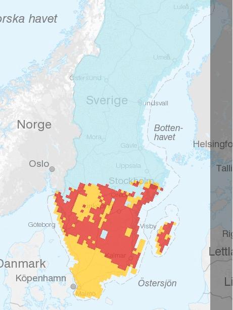 Gräsbrandsrisken under onsdagen enligt SMHI. 