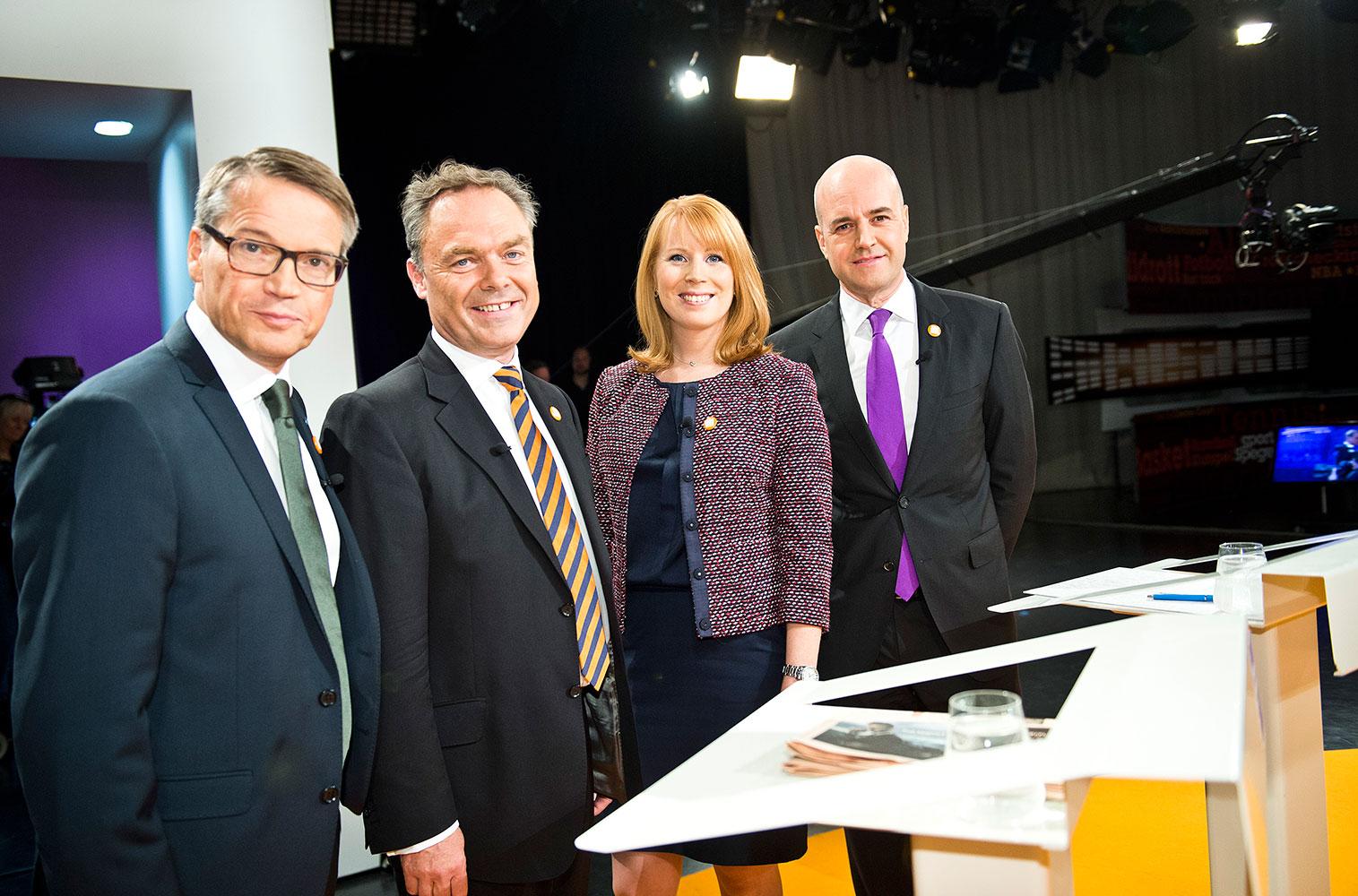 Allianspartiledarna: Göran Hägglund, Jan Björklund, Annie Lööf, Fredrik Reinfeldt.