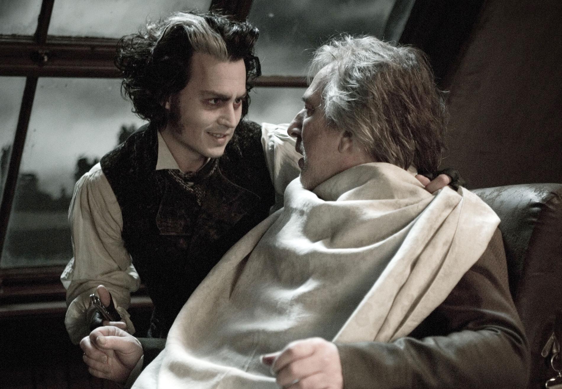 Johnny Depp som Sweeney Todd och Rickman som Judge Turpin i ”Sweeney Todd: The Demon Barber of Fleet Street”