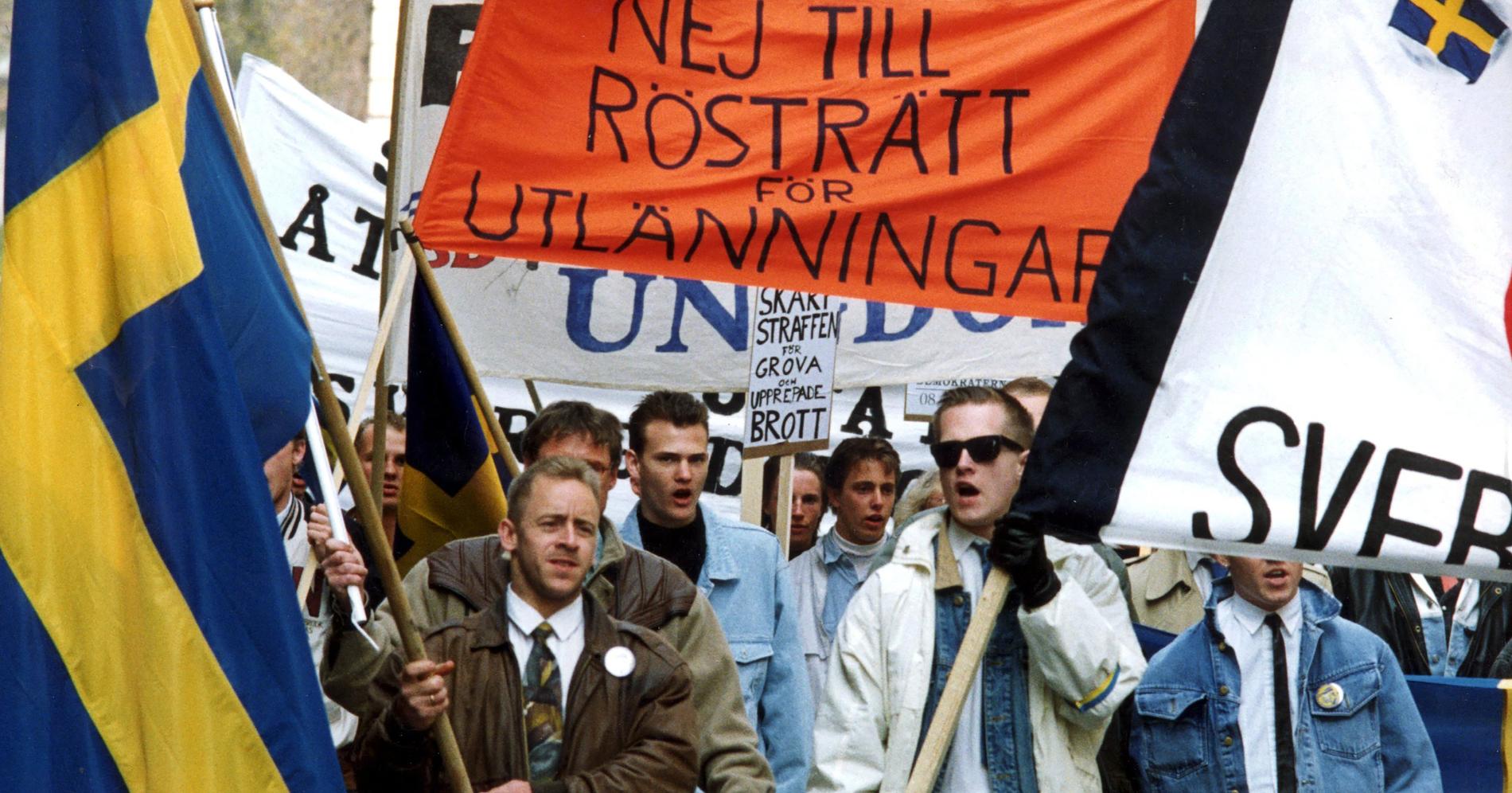 Sverigedemokraterna demonstrerar 1991.
