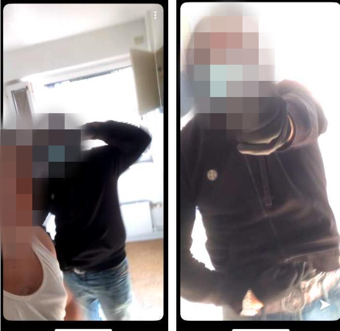 19-åringen, till vänster i bild, tar en selfie med en annan gängkriminell som håller i ett vapen. 