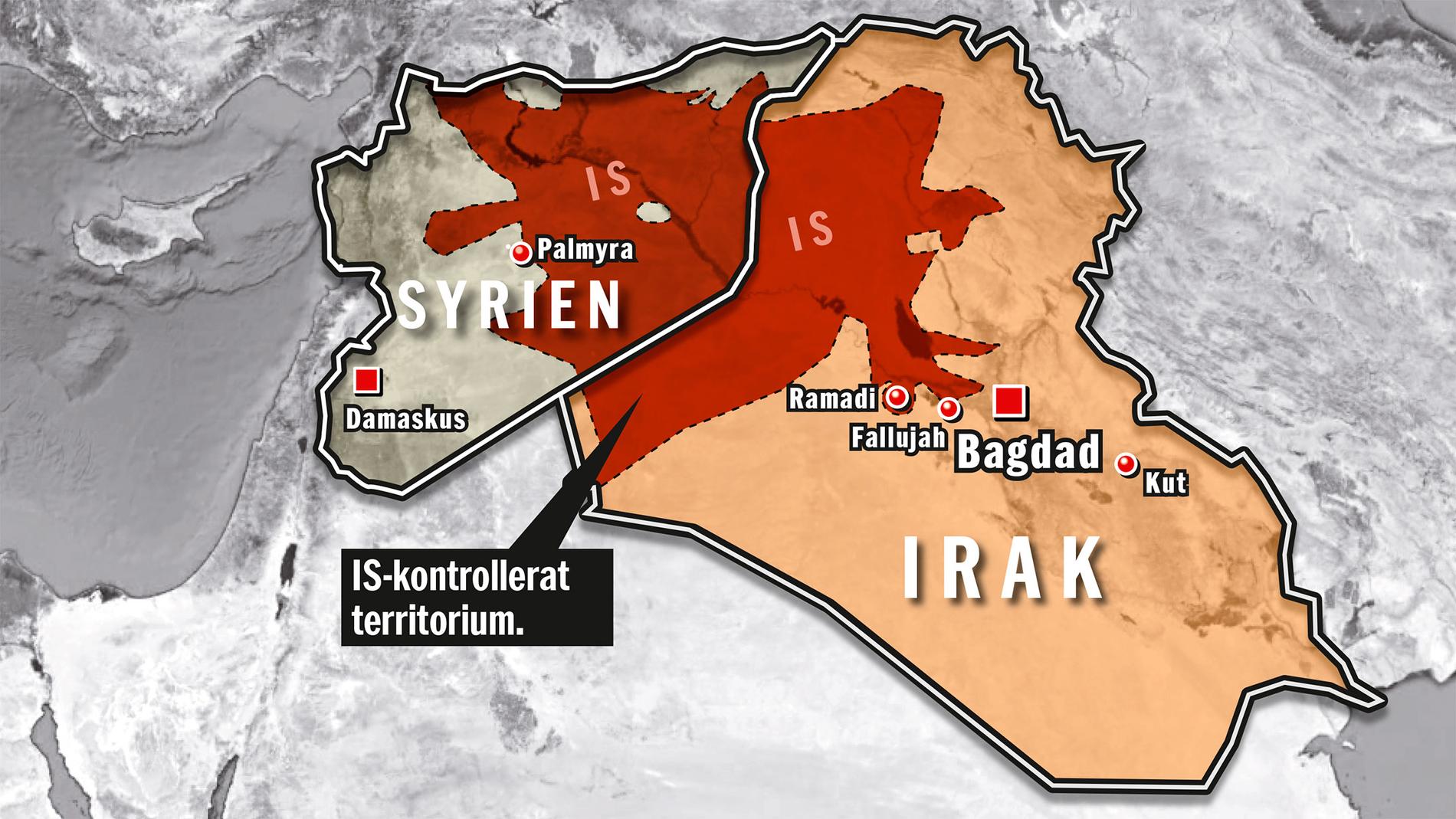 Här styr IS. Område som kontrolleras av Islamiska staten (läget 20 maj 2015).