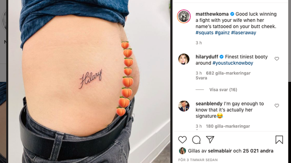 Matthew Komas tatuering till sin fru.