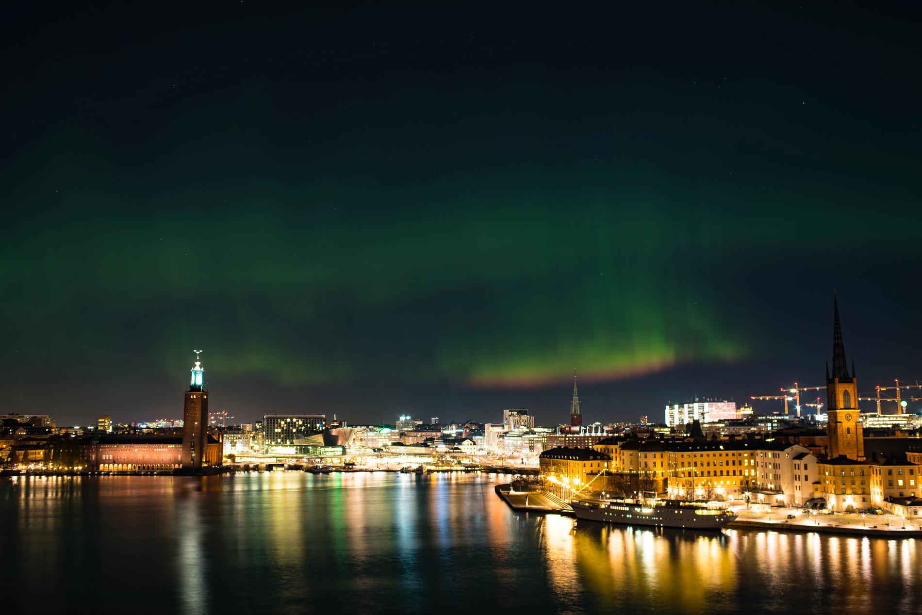 Norrsken över Stockholm natten till onsdag.