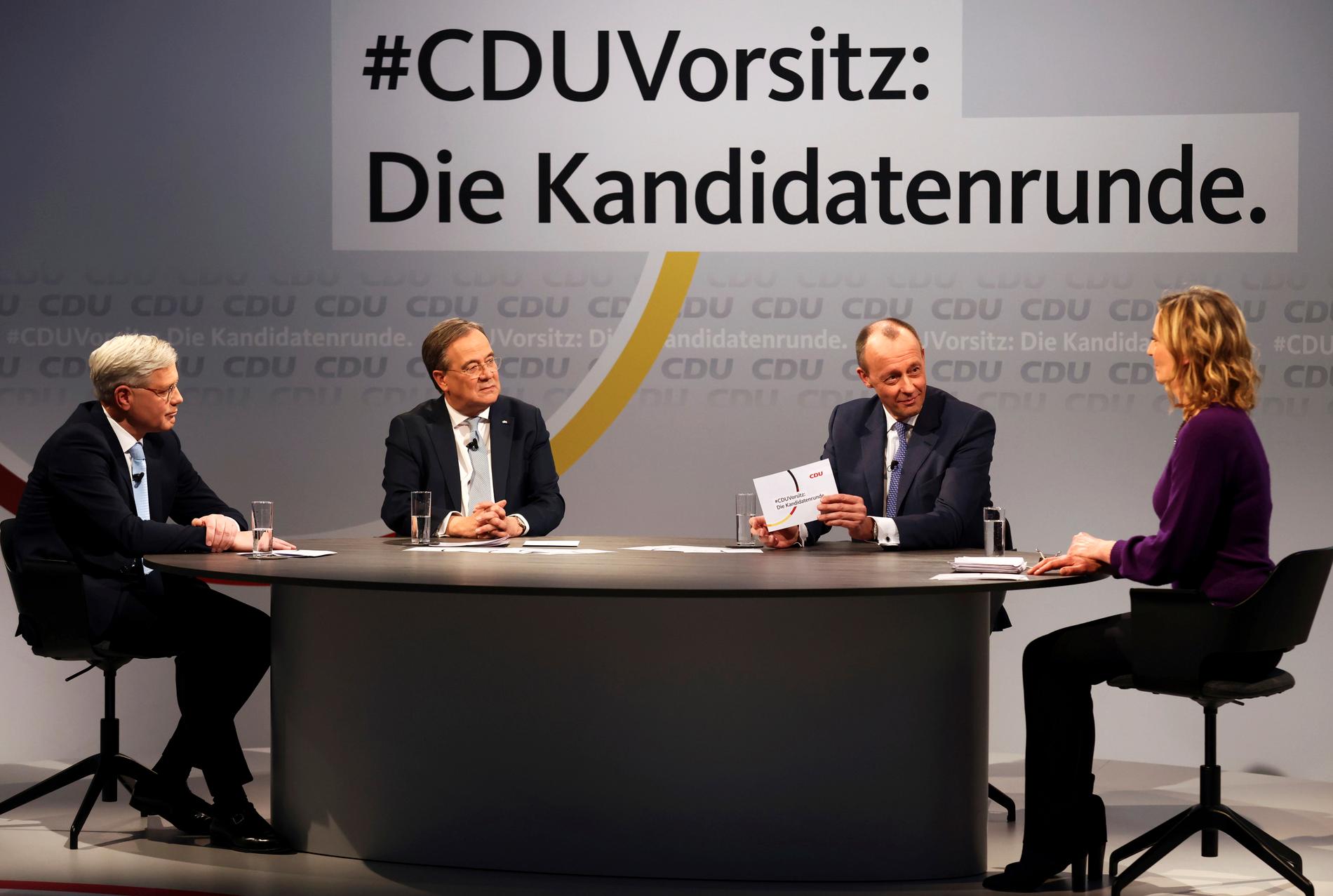 De tre kandidaterna som vill ta över ledarposten i CDU: Norbert Röttgen (t v), Armin Laschet (mitten) och Friedrich Merz (t h).