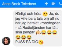 Anna Books meddelande till Nöjesbladets reporter
