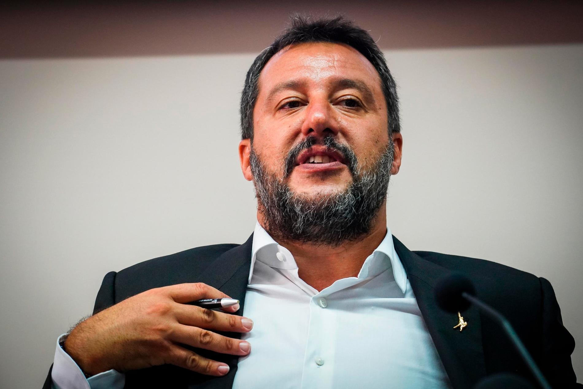 Italien inrikesminister Matteo Salvini representerar partiet Lega.
