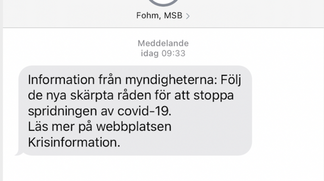Sms:et som skickas ut till 22 miljoner svenska mobilabonnemang i dag.