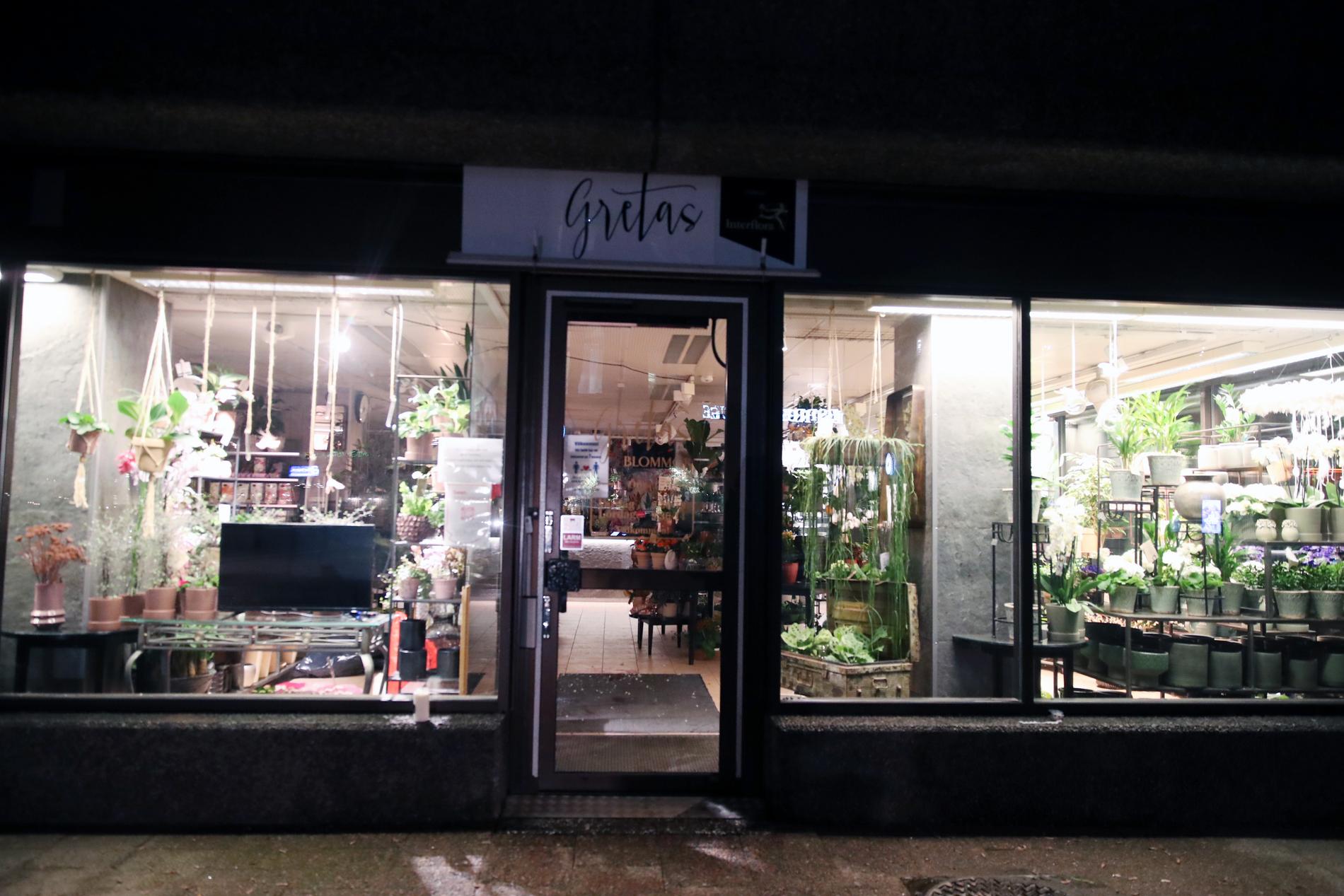 Blomsteraffären i Vetlanda där en av attackerna ägde rum. 