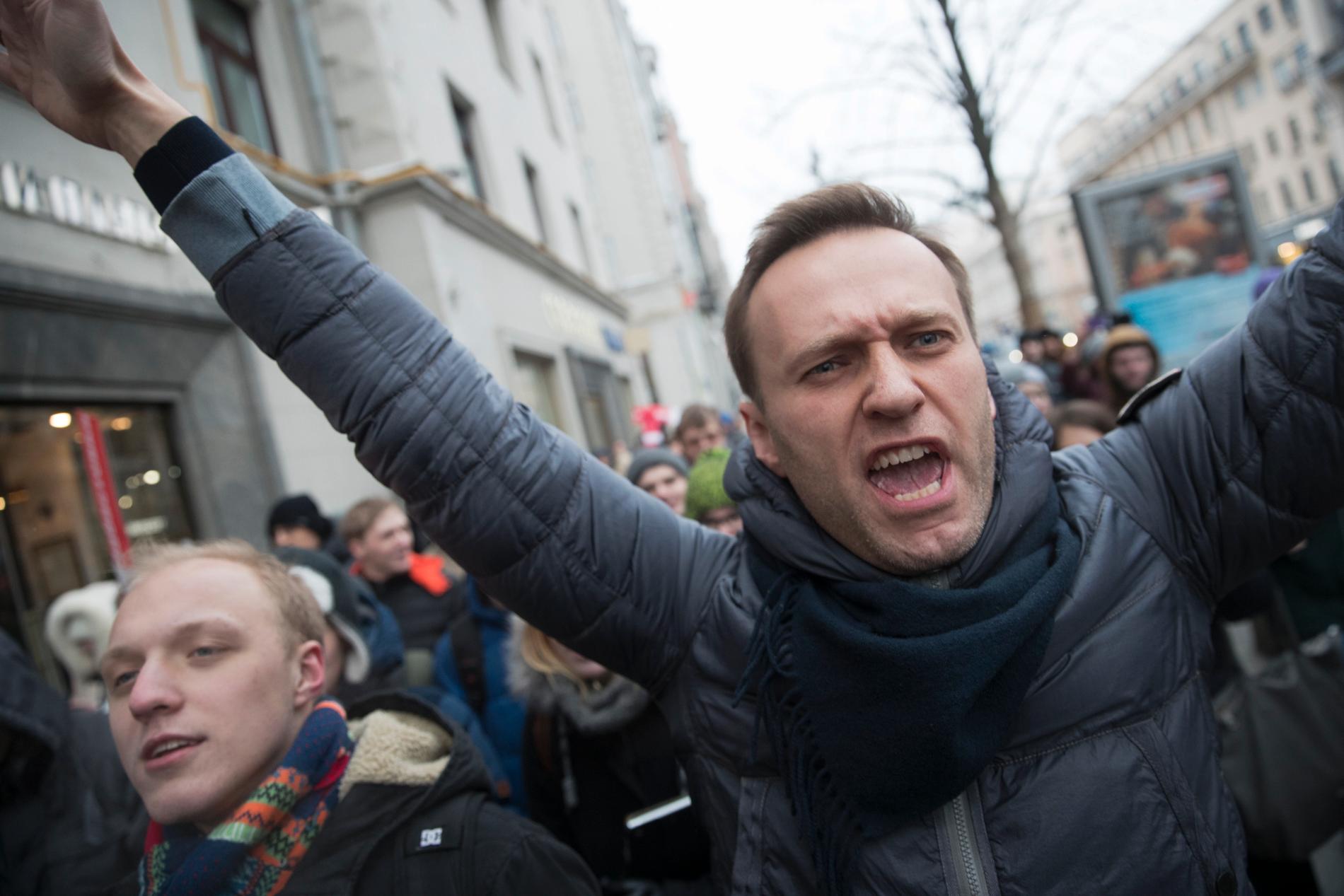 Den ryske oppositionspolitikern Aleksej Navalnyj vid en demonstration i Moskva i januari.