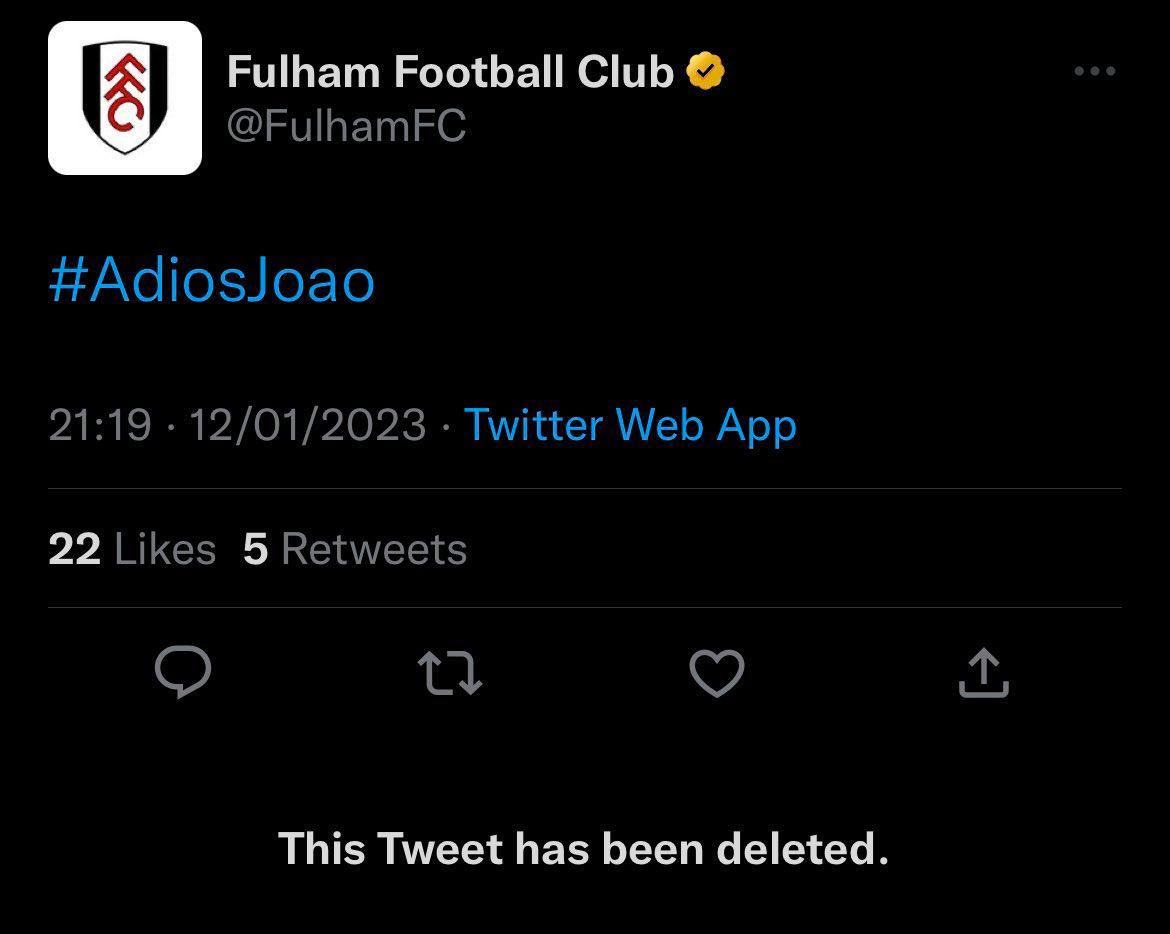 Fulhams raderade tweet. 