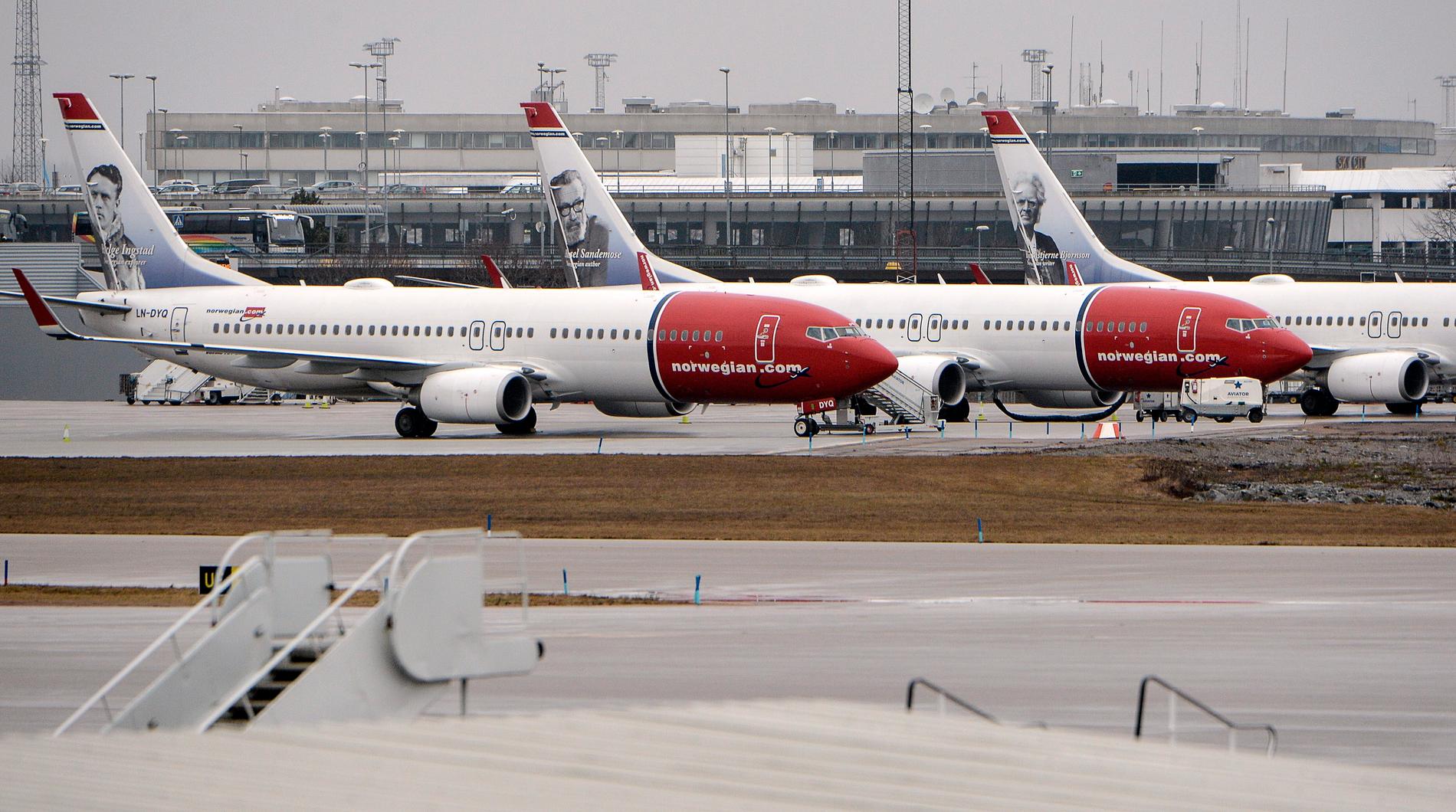 Flygplan tillhörande Norwegian parkerade på Arlanda. Arkivbild.