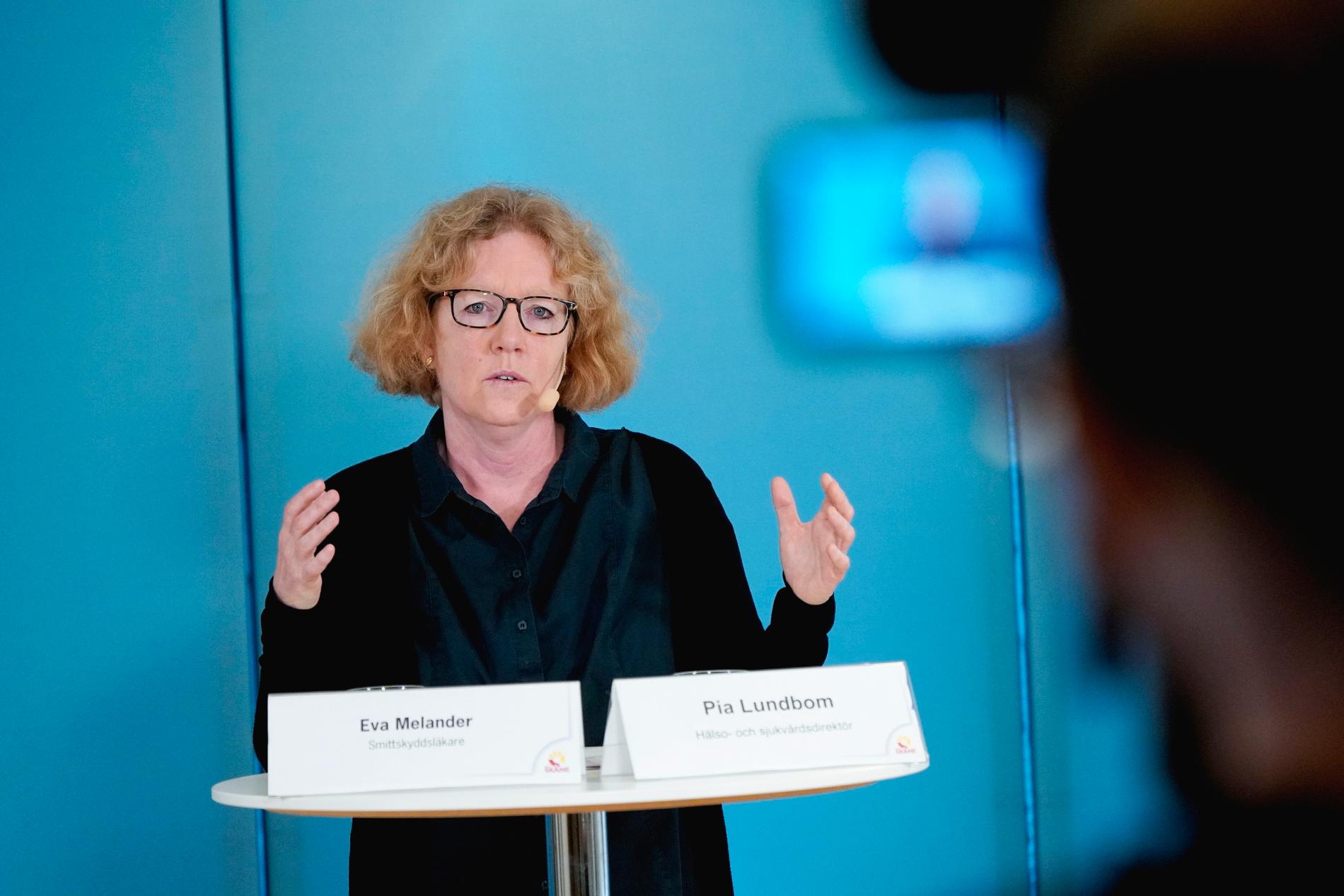 Eva Melander, smittskyddsläkare i Region Skåne, under onsdagens presskonferens.