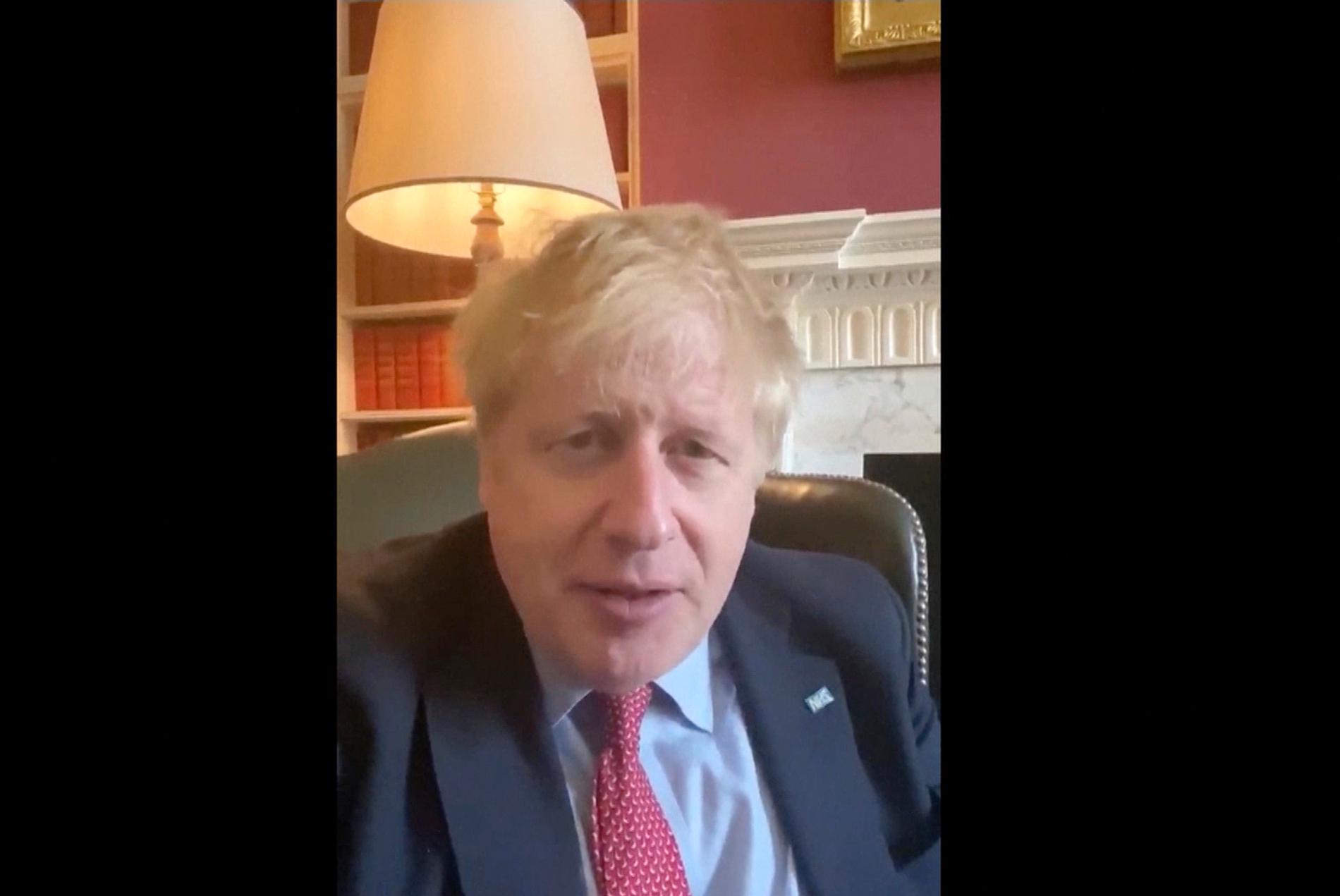 En bild på Storbritanniens premiärminister Boris Johnson som han själv lade ut på Twitter den 27 mars i samband med att han testats positivt för coronaviruset.