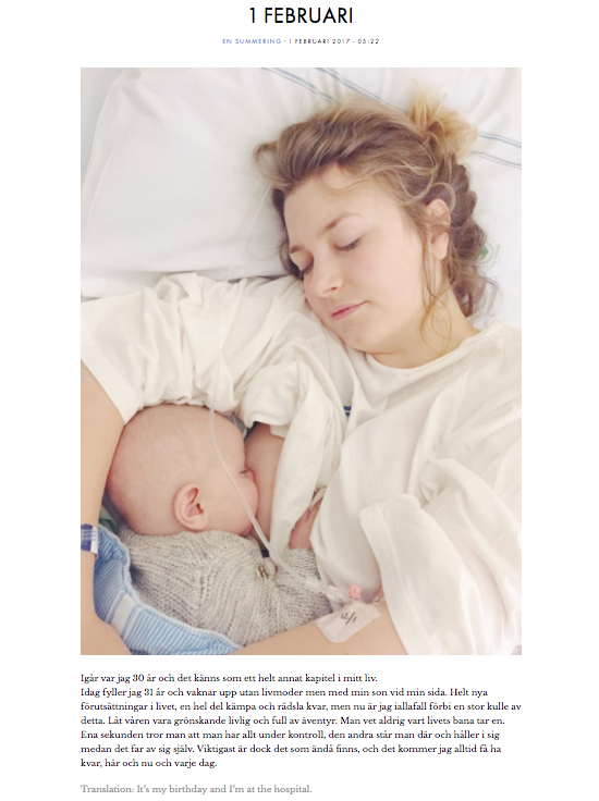 ”I dag fyller jag 31 år och vaknar upp utan livmoder…” bloggar Elsa Billgren efter operationen, i sin blogg hos Elle.