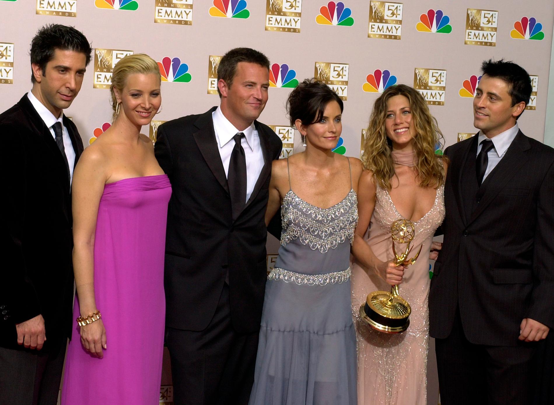 David Schwimmer, Lisa Kudrow, Matthew Perry, Courteney Cox, Jennifer Aniston och Matt LeBlanc i ”Vänner”.