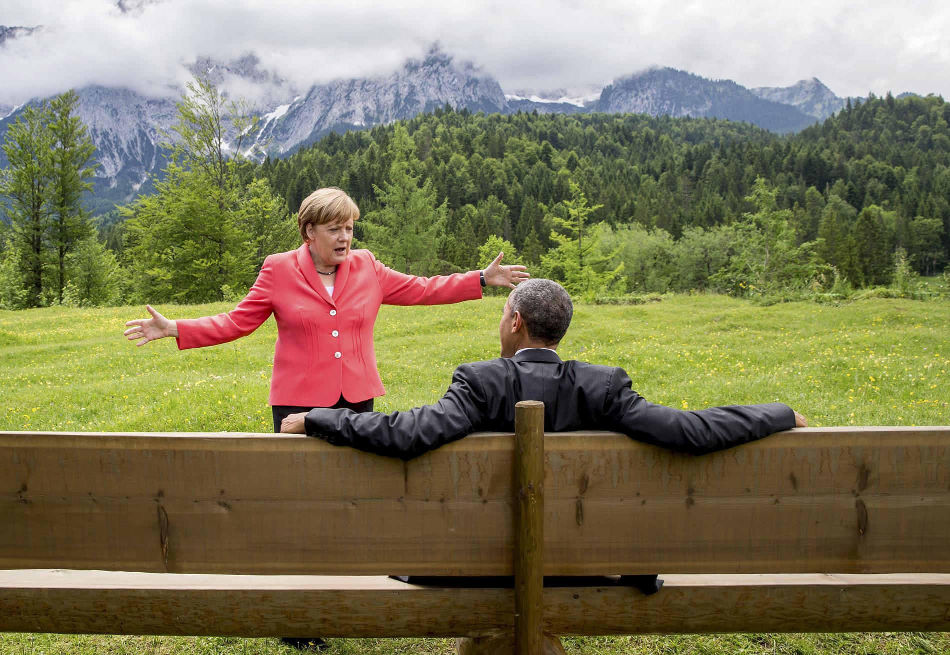 Angela Merkel med dåvarande amerikanske presidenten Barack Obama i Garmisch-Partenkirchen, Tyskland 2015