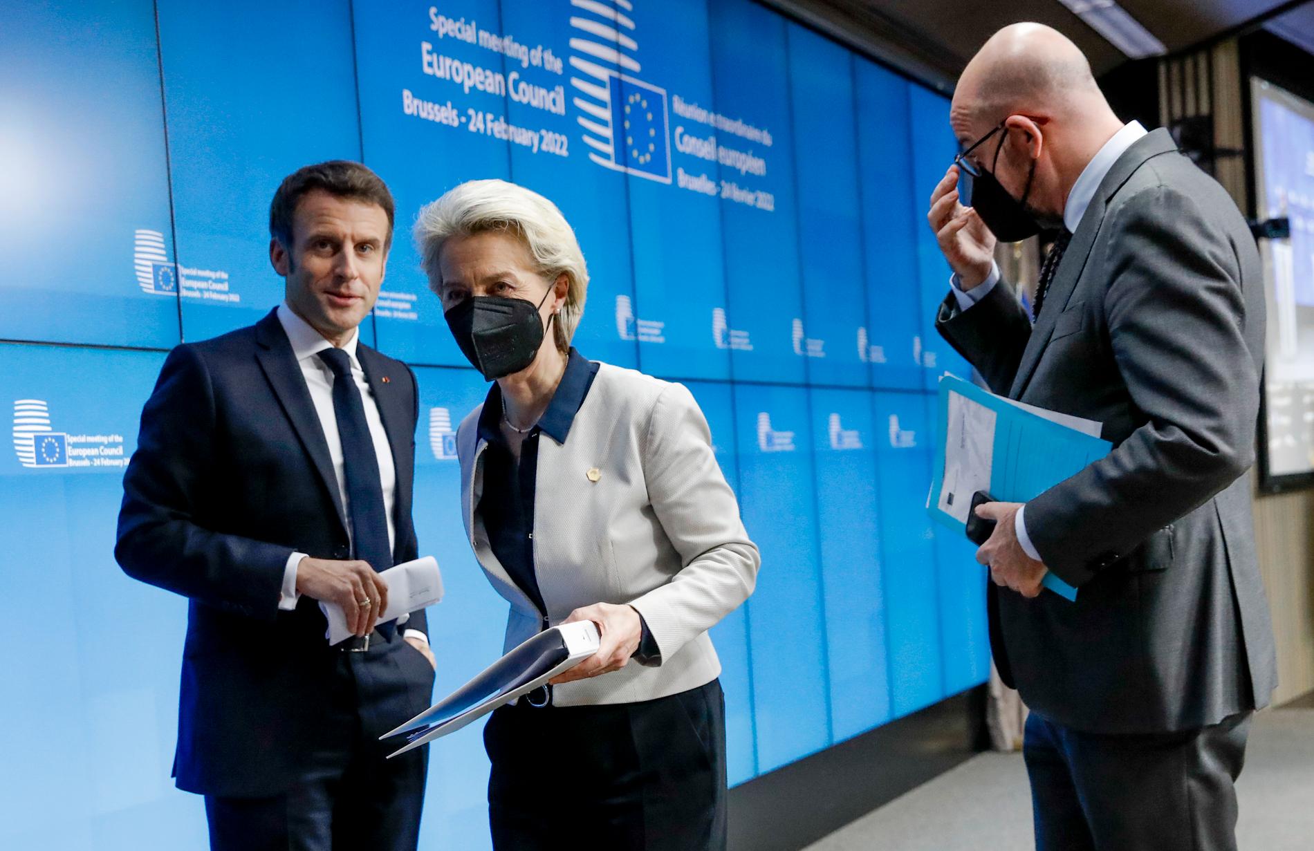 Frankrikes president Emmanuel Macron och EU-kommissionens ordförande Ursula von der Leyen. 