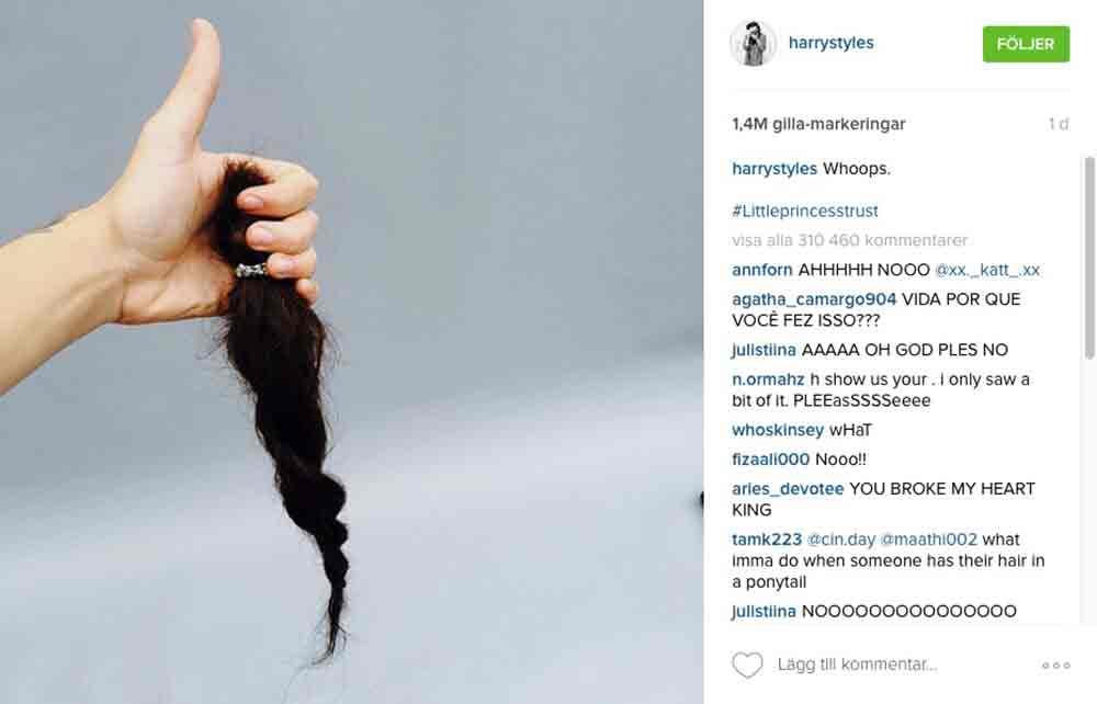 Harry Styles visar upp tofsen på sitt Instagram