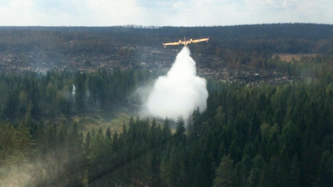 Bild ur en video från Frankrikes myndighet för civil säkerhet över skogsbranden i Västmanland 2014. 
