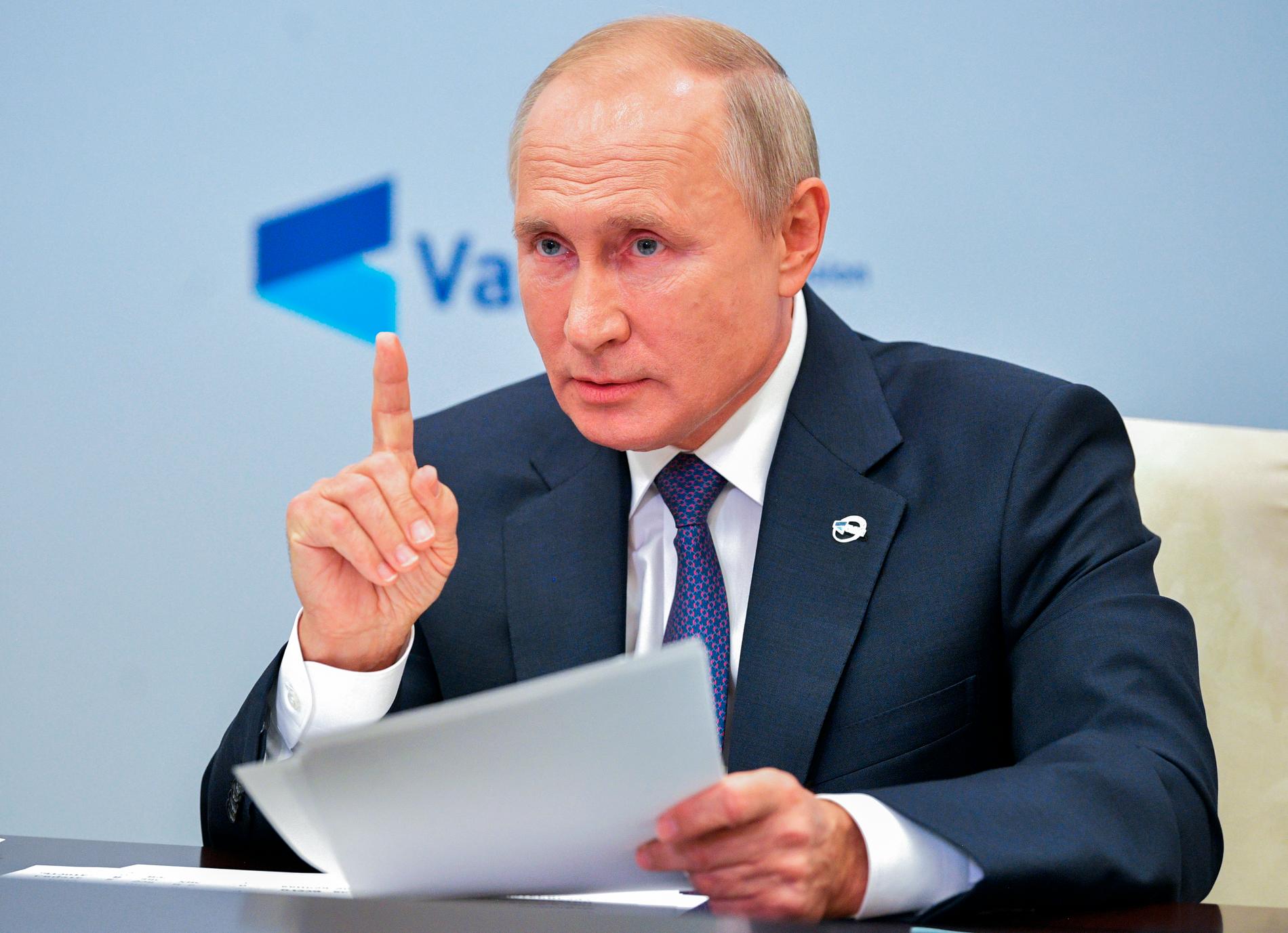 Rysslands president Vladimir Putinunder en videokonferens på torsdagen.