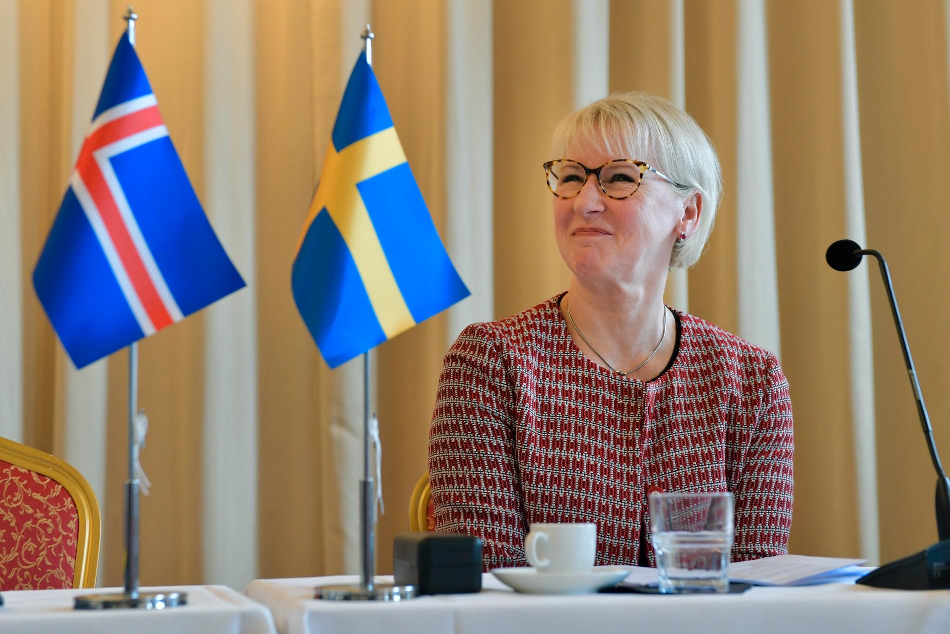 Sveriges utrikesminister Margot Wallström vid en gemensam pressträff som avslutar det nordiska utrikesministermötet på Näsby slott i Täby.