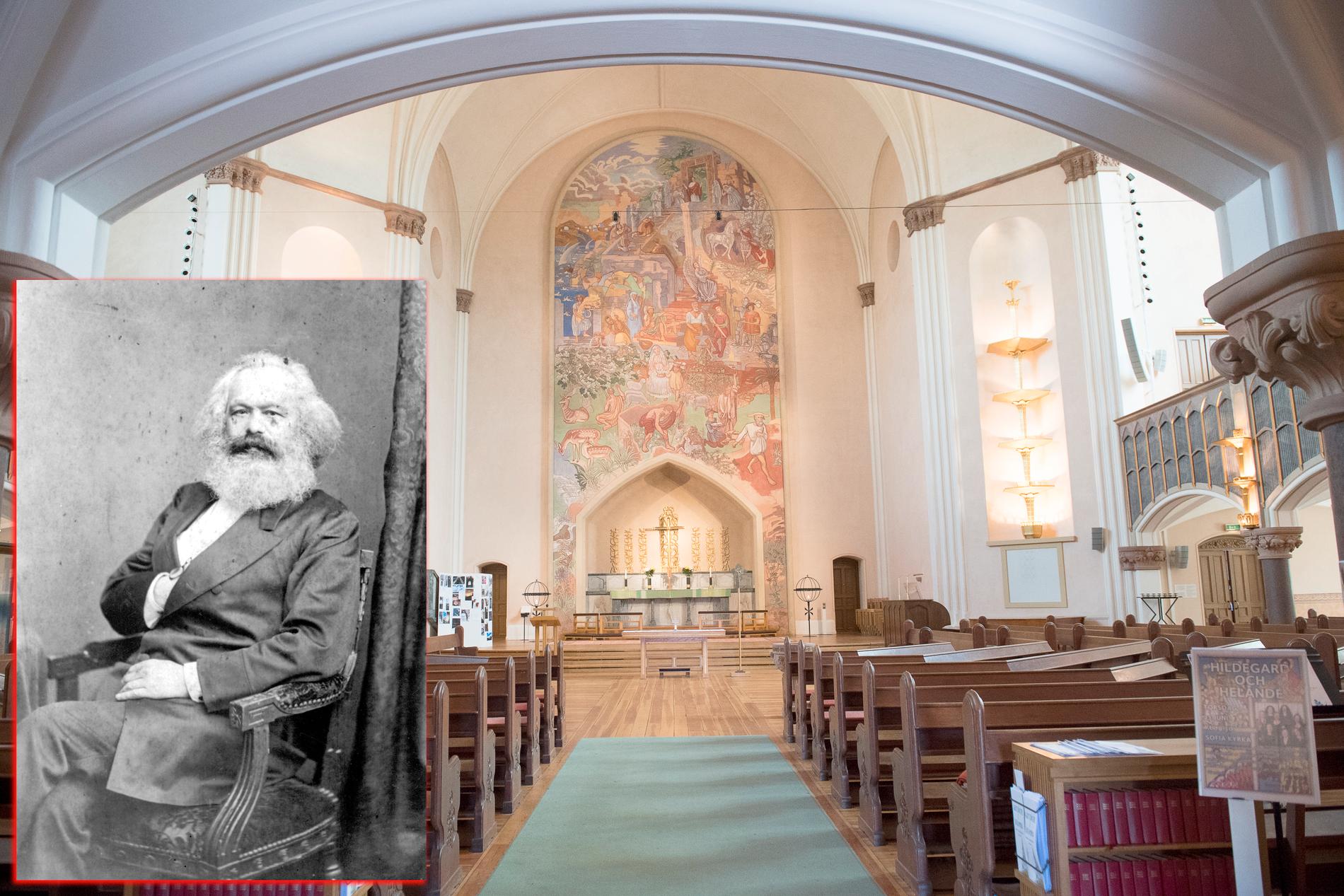 Karl Marx och Sofia kyrka i Stockholm.