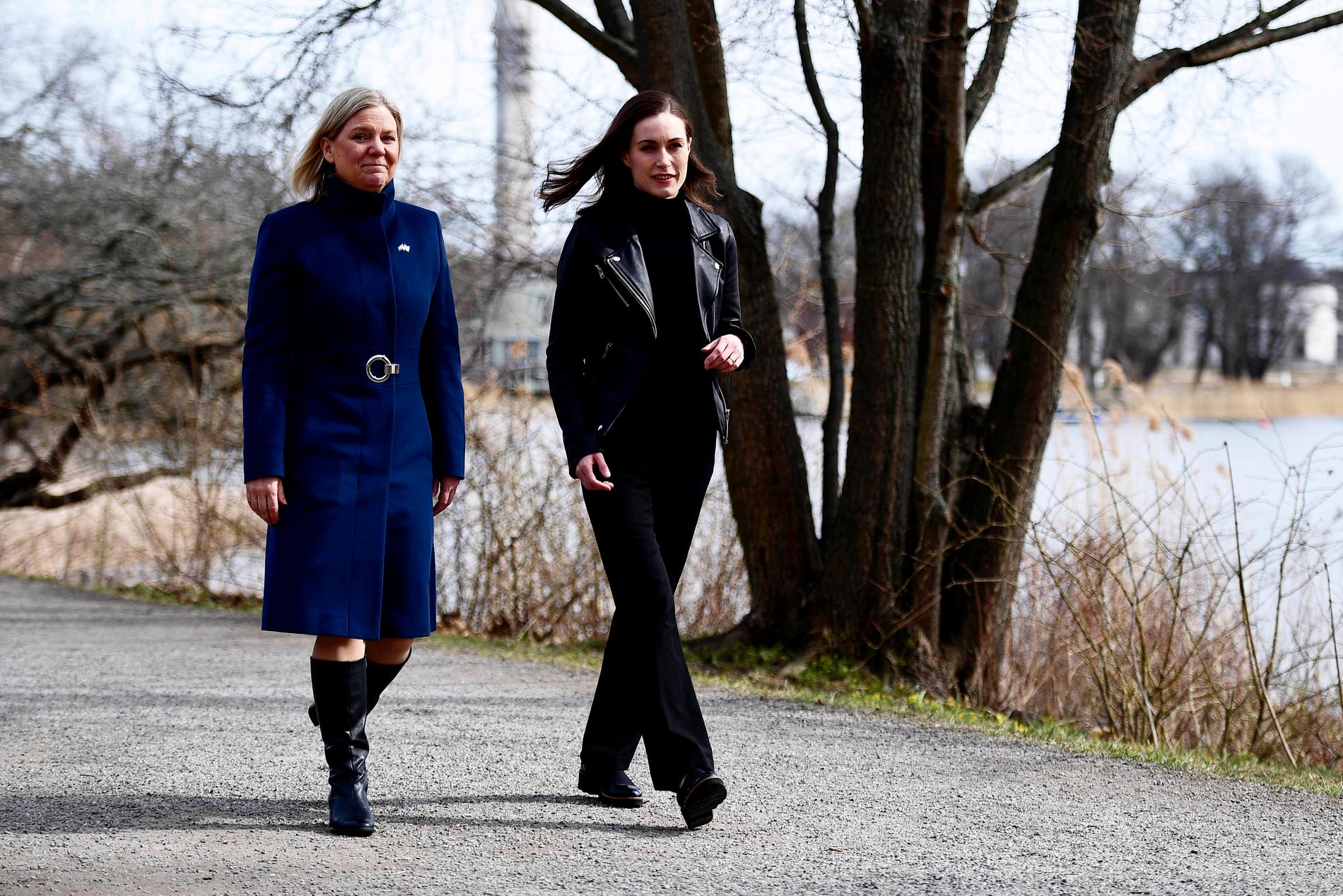 Magdalena Andersson och Sanna Marin, socialdemokratiska statsministrar i Sverige respektive Finland
