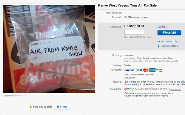 500 000 kronor – så mycket var någon villig att betala för vad som påstås vara luft från en Kanye West-konsert.
