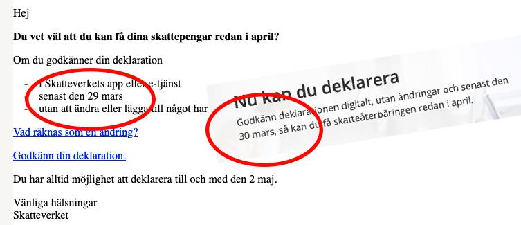 1,5 miljoner svenskar har fått fel datum gällande deklarationen från Skatteverket.