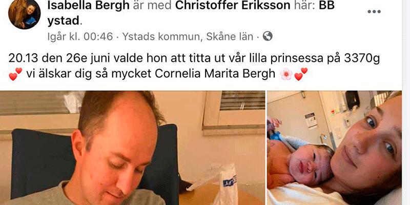 Den 26 juni i år föddes Cornelia. 