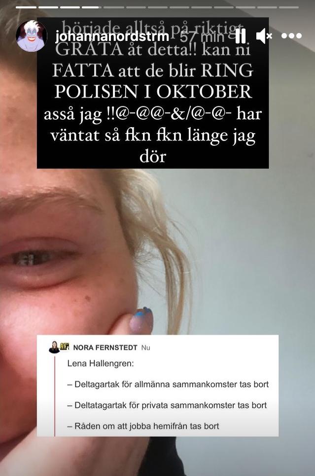 Johanna Nordström började gråta efter beskedet.