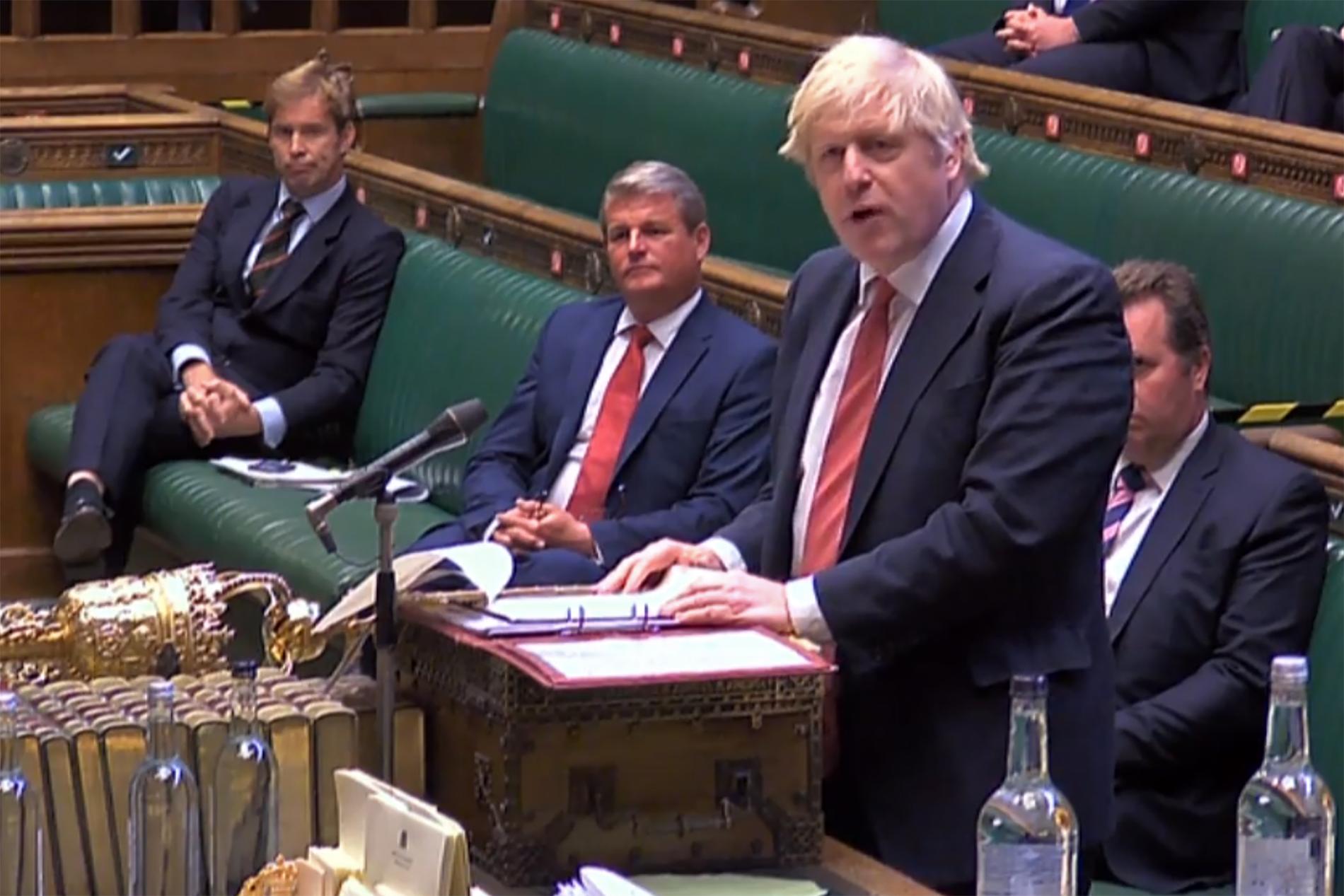 Storbritanniens premiärminister Boris Johnson i en frågestund i brittiska parlamentet.